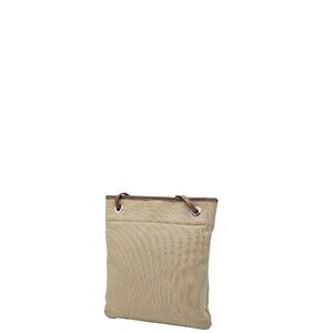Prada Canvas Leather Brown Beige Logo Shoulder Bag Jacquard Tan